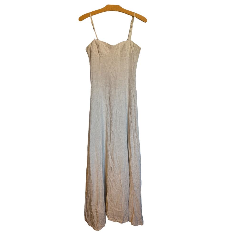 Peppermayo Angelina Linen Maxi Dress Cream Tan Coastal Sweetheart Neckline 4